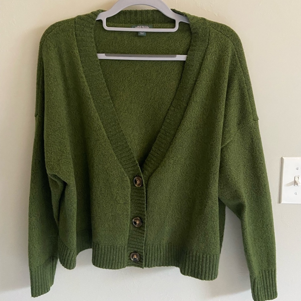 🌿Moss Green Cropped & Boxy Cardigan